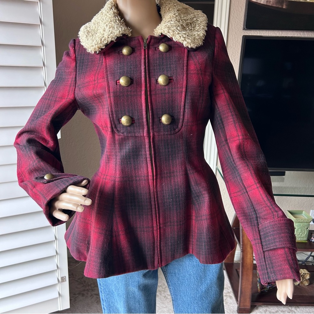ANTHROPOLOGIE Elevenses Red Black Plaid Wool Blend